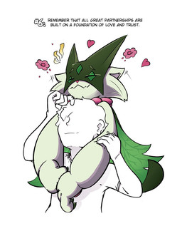 ambiguous_gender anthro duo ear_wiggling flower happy heart_symbol plant resting_on_partner scratching_chin text high5art nintendo pokemon generation_9_pokemon human mammal meowscarada pokemon_(species) 2025 digital_drawing_(artwork) digital_media_(artwork) english_text hi_res