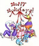 anthro bdsm bondage bound breasts candy candy_cane dessert female food genitals group holidays nipples pussy simple_background reanimatedrabbit christmas canid canine domestic_cat equid equine felid feline felis fox horse mammal hi_res traditional_media_(artwork)