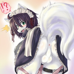 accessory animal_genitalia anthro anus assisted_exposure backsack balls bent_over biped blush bodily_fluids butt clothed clothing crossdressing dress exclamation_point exposed femboy garter genitals green_eyes hair_accessory hairband interrobang kemono lace legwear looking_at_viewer looking_back maid_uniform male mooning open_mouth panties panties_down pantsing partially_clothed penis pink_clothing pink_panties pink_underwear question_mark raised_clothing raised_dress raised_tail sheath shocked shota solo surprised tail tears underwear underwear_down uniform young young_anthro young_male koishi_chikasa canid canine canis domestic_dog mammal 1:1 unavailable_at_source