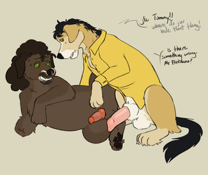 amputee animal_genitalia animal_penis canine_genitalia canine_penis clothed clothing comparing disability duo feral genitals knot_in_sheath lipsticking male male/male penis sheath size_difference surprised puppyratcat alien canid canine canis domestic_dog mammal hi_res