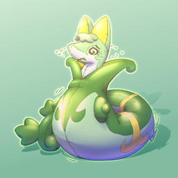 air_valve ambiguous_gender dizzy_eyes feral green_body green_hair green_scales hair implied_transformation inanimate_transformation inflatable inflation_valve leaf leaf_tail pool_toy pooltoy_transformation scales solo tail toyification transformation yellow_body yellow_scales kareha_21909 nintendo pokemon animate_inanimate generation_5_pokemon living_inflatable pokemon_(species) reptile scalie serperior snake 1:1 hi_res