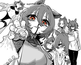 bikini blood blood_on_face bodily_fluids bottomwear close-up clothing coat dark_hair female floppy_ears food hair hand_on_face hypnotic_eyes leg_belt licking_blood long_sleeve_shirt looking_at_viewer midriff mostly_nude multiple_poses onigiri orange_eyes pants pointy_ears pose rice short_hair solo sweater sweatpants swimwear tongue tongue_out topwear two-piece_swimsuit underwear ssambatea cygames uma_musume_pretty_derby agnes_tachyon_(pretty_derby) animal_humanoid equid equid_humanoid equine equine_humanoid horse_humanoid humanoid mammal mammal_humanoid 2025 colored_sketch digital_drawing_(artwork) digital_media_(artwork) monochrome multiple_scenes sketch