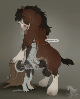 animal_genitalia animal_penis anthro anthro_on_feral balls bestiality big_balls big_penis black_hair bodily_fluids brown_body brown_fur cum cumshot duo ejaculation equine_genitalia equine_penis feathering feral fetlocks flared_penis fur genital_fluids genitals good_boy hair handjob holding_another's_penis holding_penis hooves interspecies larger_feral larger_male male male/male male_anthro male_feral nude penile penis penis_grab sex size_difference smaller_anthro smaller_male tail text whiskers fenn.perrox storm_(stormwx_wolf) xavier_(fenn.perrox) canid canine canis clydesdale draft_horse equid equine horse mammal wolf english_text hi_res