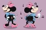 anthro anus black_body black_fur clothed clothing dress female fur genitals grin looking_at_viewer no_underwear pubes puffy_anus pussy smile smug smug_face solo stretch_marks stretched_anus tongue tongue_out twerking wrinkles jodero disney minnie_mouse mammal mouse murid murine rodent hi_res