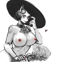 alternate_species alternative_fashion anthro anthrofied blood bodily_fluids breasts claws clothing dress female fluffy fluffy_tail fur furrification goth hair hat headgear headwear mature_anthro mature_female nipples solo sun_hat sundress tail victorian_goth wide_brim_hat hegumen.qwq_(artist) capcom resident_evil alcina_dimitrescu bow_experiment_(resident_evil) cadou_host_(resident_evil) canid canine canis mammal vampire wolf 1:1 hi_res
