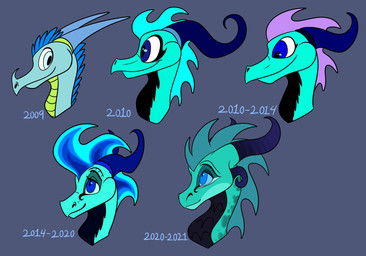 blue_eyes countershade_neck countershading facial_horn green_body grey_background horn looking_aside looking_at_viewer looking_forward markings nose_horn side_view simple_background smile spines spots spotted_body text plaguedogs123 mythology dragon mythological_creature mythological_scalie scalie 2021 digital_drawing_(artwork) digital_media_(artwork) english_text headshot_portrait hi_res multiple_versions portrait sequence