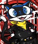 anthro belt black_body black_fur blue_eyes chest_tuft fur kerchief looking_at_viewer male markings mask pose solo tail tail_markings tongue tuft utility_belt white_body white_fur momu9172 atlus megami_tensei megami_tensei_persona persona_(series) persona_5 sega morgana_(persona) domestic_cat felid feline felis mammal tuxedo_cat