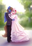 anthro bow_tie breasts clothing dress duo eye_contact eyebrows eyelashes feathered_wings feathers female hair inner_ear_fluff looking_at_another male male/female outside romantic romantic_couple smile suit tuft wedding wedding_dress wings dandy_(artist) hasbro my_little_pony mythology bizarre_song fan_character sugar_morning_(oc) equid equine horse mammal mythological_creature mythological_equine pegasus pony 2021 absurd_res digital_media_(artwork) hi_res