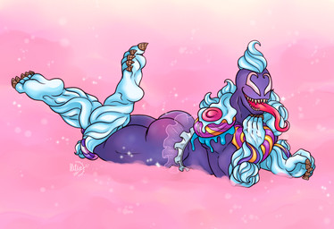 bottomwear bubble_butt butt calves_up candy claws clothing dancewear dessert empty_eyes food ice_cream_cone long_tongue lying male not_furry on_front sharp_teeth skirt smile solo teeth toe_claws tongue tongue_out tutu ilitiaforever marvel marvel_rivals gummy_surprise_venom_(marvel_rivals) venom_(marvel) alien alien_humanoid humanoid symbiote absurd_res hi_res