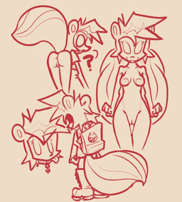 anthro anus areola backpack big_areola blep boots breasts butt chain clothed clothing collar female fluffy fluffy_tail footwear genitals hair legwear looking_at_viewer markings neckwear nipples nude question_mark rear_view shoes smile solo tail tail_markings tongue tongue_out topwear vulva dogguyd nioi_(dogguyd) mammal mephitid skunk digital_drawing_(artwork) digital_media_(artwork) monochrome