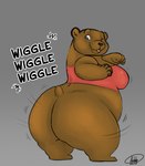 anthro big_butt blue_eyes bottomless bottomless_female butt clothed clothing female grey_background huge_butt looking_at_viewer looking_back one_eye_closed overweight overweight_anthro overweight_female shaking_butt simple_background solo wide_hips wink hehky bear brown_bear mammal ursine hi_res