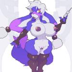 1:1 anthro big_breasts breasts clothing cuoqet curvy_figure female genitals huge_breasts lagomorph legwear leporid lipstick looking_at_viewer makeup mammal nipples pussy rabbit solo thigh_highs voluptuous wide_hips