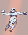 anthro ball basketball_(ball) black_sclera bottomwear braces clothing female open_mouth sharp_teeth shirt shorts solo tank_top teeth tooth_gap topwear wildcardshuffle kleo_devonshire_(million_years_academy) dunkleosteus fish marine prehistoric_species