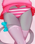 anthro bottomwear clothed clothing female grey_body legwear panties pattern_bottomwear pattern_clothing pattern_panties pattern_underwear pink_clothing pink_panties pink_underwear ribbons skirt solo striped_bottomwear striped_clothing striped_panties striped_underwear stripes thigh_highs underwear upskirt saims annah_squeaks mammal mouse murid murine rodent 4:5 hi_res