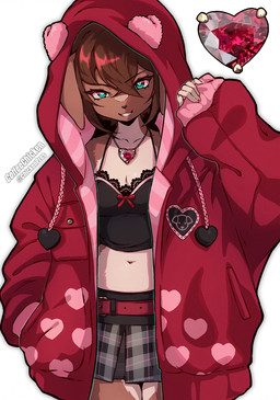 5_fingers anthro biped bottomwear breasts brown_body brown_fur brown_hair claws clenched_teeth clothed clothed_anthro clothed_female clothing countershade_torso countershading female finger_claws fingers front_view fully_clothed fully_clothed_anthro fully_clothed_female fur green_eyes hair jewelry looking_at_viewer midriff navel necklace open_clothing open_topwear simple_background skirt smile solo standing teeth topwear coffeechicken kess_(coffeechicken) canid canine canis domestic_dog mammal 2026 digital_drawing_(artwork) digital_media_(artwork) hi_res
