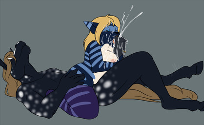 5_fingers anatomically_correct anatomically_correct_genitalia anatomically_correct_penis animal_genitalia animal_penis anthro anthro_on_anthro biped black_body black_fur black_hooves black_nose black_penis blonde_hair blue_body blue_eyes blue_fur blue_stripes bodily_fluids breast_play breasts brown_hair brown_tail clothing cum cum_on_breasts cum_on_face cum_on_penis cumshot duo ejaculation equine_genitalia equine_penis erection eyes_closed female fingers frenum_ladder frenum_piercing fur genital_fluids genital_piercing genitals grey_background hair hooves humanoid_hands interspecies ladder_piercing legwear licking long_hair lying male male/female markings mostly_nude multicolored_body multicolored_fur nude on_back one_eye_closed oral orgasm penile penis penis_grab penis_lick penis_piercing piercing purple_clothing purple_legwear purple_stockings sex side_view simple_background snout spots spotted_body spotted_fur stockings straddling striped_body striped_fur stripes tail thigh_highs titfuck tongue tongue_out two_tone_body two_tone_fur white_body white_fur white_spots jaijai rome_(feuerfrei) sabrina_(feuerfrei) equid equine felid horse mammal pantherine tiger 2011 digital_media_(artwork) signature