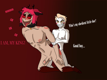 ahegao anal antlers arm_grab bite_mark blush butt_slap collar collar_only doggystyle domination/submission duo erection from_behind_position hooved_toes hooves horn looking_pleasured male male/male nipples nude scut_tail sex short_tail slap spanking submissive submissive_male tail reachahighernoon hazbin_hotel hellaverse alastor_(hazbin_hotel) lucifer_(hazbin_hotel) deer demon humanoid mammal satyr sinner_demon 4:3 hi_res