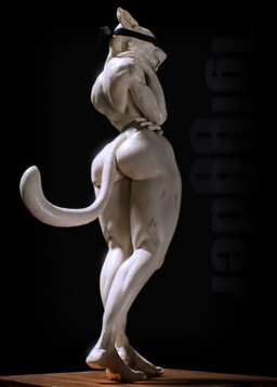 anthro blindfold butt claws contrapposto feet female gold_(metal) gold_tooth marble nude sculpture soles solo standing iglooder unity_(iglooder) felid feline mammal absurd_res blender_(artwork) digital_media_(artwork) hi_res
