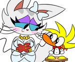 anthro beak black_eyes blonde_hair blue_sclera blush bow_ribbon bracelet breasts cleavage clothed clothing collared_shirt dress dress_shirt duo eyelashes eyeshadow female fur googie_aesthetic hair jewelry makeup male necklace purple_eyeshadow shirt simple_background size_difference smile text topwear wedding wedding_dress whiskers white_background white_body white_fur jdone mario_bros michi_guau nintendo carlota_the_kittycat rayoshi_(jdone) domestic_cat felid feline felis mammal yoshi 2025 digital_media_(artwork) english_text hi_res