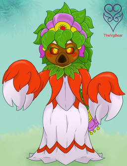anthro blush brown_body clothing dark_sclera dress female green_hair hair looking_at_viewer plant princess royalty solo yellow_eyes thevgbear majora's_mask nintendo the_legend_of_zelda deku_princess deku_(tloz) deku_scrub elemental_creature elemental_humanoid flora_fauna humanoid plant_humanoid hi_res