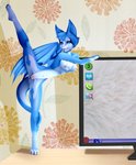 anthro areola blue_eyes breasts female fur genitals looking_at_viewer membrane_(anatomy) membranous_wings nipples nude open_mouth pussy smile solo white_body white_fur wings shanawgoddess dust:_an_elysian_tail bat mammal nimbat digital_media_(artwork) hi_res