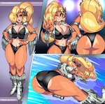 2022 5_fingers absurd_res activision anthro bandicoot big_butt black_clothing black_nails black_underwear blonde_hair boots breasts butt captainkirb cleavage clothed clothing coco_bandicoot colored_nails cosplay crash_bandicoot_(series) crossover crossover_cosplay dead_or_alive_(series) eyelashes female fingers flying_peach footwear front_view gesture green_eyes hair hand_gesture hands_on_hips hi_res long_hair mammal marsupial nails one_eye_closed rear_view smile solo tina_armstrong underwear v_sign wink