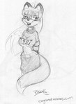 bottomwear cheerleader_outfit clothed clothing email eyewear female glasses midriff simple_background skirt smile topwear torn_clothing torn_topwear omgtkb alexandra_williams canid canine fox mammal monochrome sketch traditional_media_(artwork)