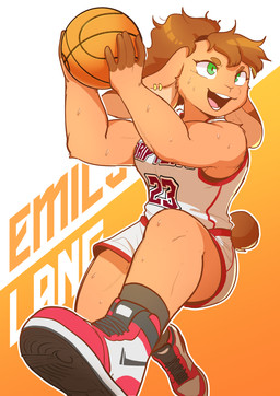anthro ball basketball_(ball) basketball_uniform bodily_fluids bottomwear breasts brown_hair circle_eyebrows clothed clothed_anthro clothed_female clothing ear_piercing eyebrows female female_anthro fingerless_(marking) fingers floppy_ears footwear front_view fur green_eyes hair holding_basketball jersey lop_ears number number_on_clothing number_on_jersey open_mouth open_smile orange_text piercing shirt shoes shorts sleeveless_shirt smile solo sportswear sweat sweaty_arms sweaty_legs tail tan_body tan_fur tan_inner_ear text topwear uniform white_bottomwear white_clothing white_sclera white_shirt white_shorts white_text white_topwear conditional_dnp sonokido nike ventura_city_drifters emily_lang lagomorph leporid mammal rabbit absurd_res digital_media_(artwork) english_text hi_res portrait