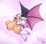 2020 anthro bat big_breasts big_butt blue_eyes breasts butt clothed clothing colored digital_media_(artwork) drxii eyeshadow fangs female handwear hi_res huge_breasts jklind looking_at_viewer makeup mammal membrane_(anatomy) membranous_wings nipples open_mouth open_smile partially_clothed rouge_the_bat sega short_stack simple_background smile solo sonic_the_hedgehog_(series) teeth thick_thighs wings