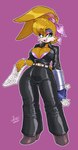 absurd_res anthro archie_comics belt boots bra bra_peek breasts bunnie_rabbot cleavage clothed clothing cybernetic_arm cybernetic_limb eyeshadow female footwear hi_res high_heeled_boots high_heels holding_object jamoart jewelry lagomorph leporid looking_at_viewer makeup mammal necklace pantsuit paper rabbit scarf secretary sega shoes solo sonic_the_hedgehog_(archie) sonic_the_hedgehog_(comics) sonic_the_hedgehog_(series) tied_ears underwear