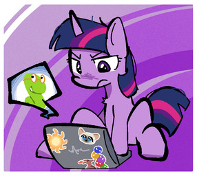 chest_tuft computer electronics female feral frustrated hair_strands horn laptop solo sticker tuft umamimare bookworm_(game) electronic_arts friendship_is_magic hasbro littlest_pet_shop my_little_pony mythology popcap_games twilight_sparkle_(mlp) equid equine mammal mythological_creature mythological_equine unicorn