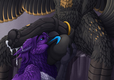 accessory animal_genitalia animal_penis anthro ball_lick ball_worship balls balls_on_face beak beak_fetish beak_play big_balls big_penis blue_eyes blue_tongue bodily_fluids body_worship cock_ring cum duo equine_genitalia equine_penis feathers genital_fluids genital_worship genitals gold_(metal) gold_jewelry hyper jewelry licking long_ears male male/male open_mouth oral penile penis penis_accessory penis_jewelry sex spread_legs spreading tail tail_feathers talon_hands tongue tongue_out feathered_diva egyptian_mythology middle_eastern_mythology mythology anurio novus_(novusbird) avian gryphon mythological_avian mythological_creature hi_res