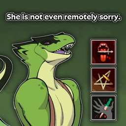 5_fingers anthro black_markings countershade_torso countershading dagger fangs female female_anthro fingers green_background green_body looking_at_viewer markings melee_weapon multicolored_body open_mouth open_smile purple_eyes sharp_teeth simple_background smile solo tail teeth text tongue weapon white_text conditional_dnp welwraith deadlock_(game) valve vyper_(deadlock) reptile scalie 1:1 2026 digital_media_(artwork) english_text