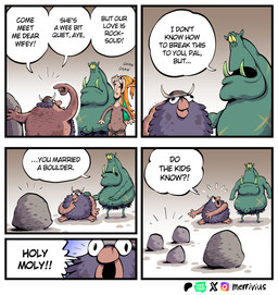 arm_hair back_hair beady_eyes beard belt black_beard black_eyes black_facial_hair body_hair boulder brown_clothing clothed clothing dialogue facial_hair female grass_skirt green_body green_skin green_tusks group hair hairy_feet humor light_body light_skin long_hair male nude orange_hair ponytail purple_beard purple_facial_hair rock rope rope_belt scar speech_bubble tan_body tan_skin text tusks viking_helmet yellow_sclera merrivius elf_comic dwarf_(merrivius) elf_(merrivius) human_(merrivius) orc_(merrivius) dwarf elf human humanoid mammal orc comic english_text hi_res