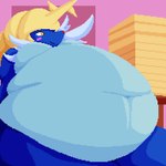 anthro belly big_belly big_breasts big_butt blue_body blush breasts butt female nude obese obese_anthro obese_female overweight overweight_anthro overweight_female simple_background solo wide_hips enkah nintendo pokemon generation_5_pokemon mammal pokemon_(species) samurott 1:1 digital_media_(artwork) hi_res pixel_(artwork)