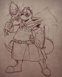 ambiguous_gender anthro clothing front_view mace melee_weapon robe shield solo standing tail weapon mendobear dungeons_and_dragons hasbro mythology wizards_of_the_coast dragon lizard mythological_creature mythological_scalie reptile scalie hi_res monochrome sketch