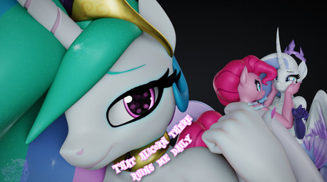 1_horn anthro anthrofied big_wings black_background colored_nails crown eyebrows eyelashes eyeshadow face_squish feathered_wings feathers female female/female gesture group hair hair_size_difference hand_gesture headgear horn long_hair long_horn looking_at_another looking_at_viewer makeup multicolored_hair nails pink_body pink_hair pink_nails pink_tail pointing pointing_at_another purple_arms purple_eyes purple_eyeshadow raised_inner_eyebrows simple_background smile smiling_at_another smiling_at_viewer squish tail teal_eyebrows text trio white_body wings geodat friendship_is_magic hasbro my_little_pony mythology fan_character pearl_purest_(geodat) pinkie_pie_(mlp) princess_celestia_(mlp) earth_pony equid equine horse mammal mythological_creature mythological_equine pony winged_unicorn 2025 3d_(artwork) digital_media_(artwork) english_text hi_res watermark