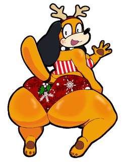 accidental_holly anthro big_breasts big_butt breasts bubble_butt butt christmas_clothing clothing female gesture holidays holly_(plant) holly_on_tail huge_breasts huge_butt looking_at_viewer orange_body panties plant simple_background solo tail underwear waving lewdewott christmas duck_hunt nintendo duck_hunt_dog huntress_(lewdewott) canid canine mammal