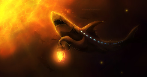 ambiguous_gender feral fin lamp lantern open_mouth solo teeth ink-leviathan aquatic fish shark 2015 absurd_res digital_media_(artwork) hi_res