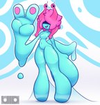 anthro big_hands blue_body bodily_fluids breasts club_arms female genitals gesture hair hair_over_eyes hand_gesture happy huge_hands hyper hyper_hands navel nude outline pink_hair pussy simple_background slime smile smiling_at_viewer solo tail tongue unusual_anatomy v_sign wet wet_body uid gastropod humanoid mollusk slug 2023 absurd_res digital_drawing_(artwork) digital_media_(artwork) full-length_portrait hi_res portrait shaded signature