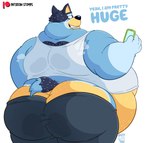 anthro barely_contained belly big_belly big_butt bottomwear bubble_butt butt butt_squish cellphone clothed clothing dialogue electronics eyebrows fur looking_at_own_butt looking_back love_handles male musk no_underwear obese obese_anthro obese_male overweight overweight_anthro overweight_male pants phone rear_view shirt simple_background smartphone smile solo squish standing tank_top teeth text thick_thighs tight_clothing topwear tuft white_background stompsyeen bluey_(series) patreon bandit_heeler australian_cattle_dog canid canine canis cattledog domestic_dog herding_dog mammal pastoral_dog 2023 absurd_res english_text hi_res url watermark