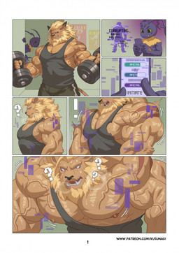 anthro biceps clothing corruption ear_piercing ear_ring growth male muscle_growth muscular muscular_anthro muscular_male nipples pecs piercing ring_piercing shirt tank_top text topwear vein veiny_muscles kusunagi bandai_namco digimon digimon_(species) felid leomon lion mammal pantherine comic english_text hi_res