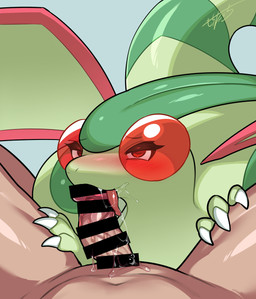 bestiality bodily_fluids censor_bar censored_genitalia censored_penis claws duo eyelashes fellatio female feral feral_penetrated first_person_view genitals green_body green_tail human_on_feral human_penetrating human_penetrating_feral human_pov interspecies male male/female male_pov oral penetration penile penis pokephilia saliva sex tail text tongue tongue_out wings mochi_taichi nintendo pokemon flygon generation_3_pokemon human mammal pokemon_(species) 2026 censored hi_res japanese_text