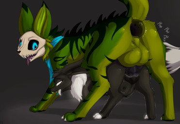 abdominal_bulge anal anal_penetration animal_genitalia animal_penis animal_vulva anus balls big_balls big_penis black_penis blue_eyes bodily_fluids bone bone_mask butt buttplug buttplug_in_ass buttplug_insertion canine_genitalia canine_penis canine_vulva duo erection female female_penetrated feral fur gaping gaping_anus genitals green_body green_fur gue_out huge_penis knot larger_male male male/female male_penetrated male_penetrating male_penetrating_female mask nipples object_in_ass penetration penis plug_(sex_toy) plug_insertion plugged_top scarf sex sex_toy sex_toy_in_ass sex_toy_insertion size_difference skull skull_head skull_mask slime slime_in_ass smaller_female tongue tongue_out vaginal vaginal_penetration vulva redeye nintendo pokemon fan_character limbo_(redeye) eevee generation_1_pokemon goo_creature pokemon_(species) skullcat_(species) absurd_res digital_media_(artwork) hi_res