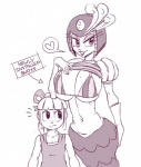 big_breasts breast_envy breasts duo female heart_symbol machine not_furry simple_background top_heavy white_background squidapple capcom mega_man_(series) megaman_(classic) roll_(mega_man) splash_woman robot monochrome