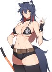 big_breasts bikini breasts clothing female fur gloves hair handwear long_hair navel solo swimwear two-piece_swimsuit hanenosaki arknights hypergryph studio_montagne texas_(arknights) animal_humanoid canid canid_humanoid humanoid mammal mammal_humanoid absurd_res hi_res