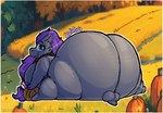 anthro autumn backsack balls big_breasts big_butt biped blue_eyes border breasts butt flaccid food fruit fur genitals grey_body grey_fur gynomorph hair huge_butt huge_thighs humanoid_genitalia humanoid_penis hyper hyper_butt intersex looking_at_viewer looking_back looking_back_at_viewer nude_anthro nude_gynomorph obese obese_anthro obese_gynomorph obese_intersex outside overweight overweight_anthro overweight_gynomorph overweight_intersex penis plant pokeball premier_ball presenting presenting_hindquarters pumpkin purple_hair rear_view small_balls small_penis solo thick_thighs white_border thefluffyrey69 nintendo pokemon fan_character zor_(nya4) generation_5_pokemon pokemon_(species) shiny_pokemon zoroark 2025 hi_res