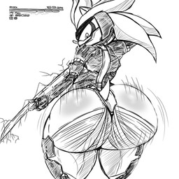 anthro big_butt bottom_heavy butt butt_jiggle cybernetics electricity gameplay_mechanics gui health_bar huge_butt jiggling lightning_bolt looking_back machine male melee_weapon motion_lines solo sword thick_thighs weapon ultimateshadow konami metal_gear metal_gear_rising:_revengeance platinumgames sega sonic_the_hedgehog_(series) raiden_(metal_gear) silver_the_hedgehog cyborg eulipotyphlan hedgehog mammal 1:1 crossover hi_res monochrome