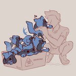 ambiguous_gender anthro biped blue_body box_of_cuteness clothed clothing fingers group hair male tail young young_anthro advos nintendo pokemon generation_4_pokemon human mammal pokemon_(species) riolu 1:1