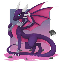 blue_eyes claws digitigrade feral horn looking_at_viewer multicolored_body multicolored_scales pink_body pink_scales pink_tail pink_wings purple_body purple_scales purple_tail purple_wings quadruped scales tail text wings skyversa activision mythology spyro_the_dragon cynder dragon mythological_creature mythological_scalie reptile scalie absurd_res english_text hi_res